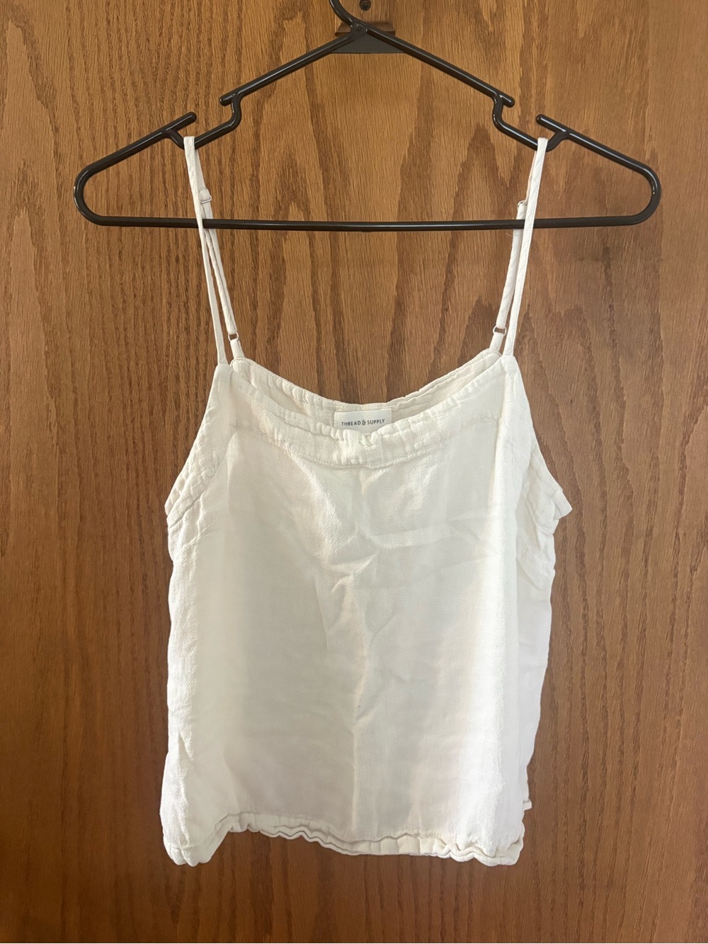 Thread & Supply White Linen-Blend Spaghetti Strap Tank